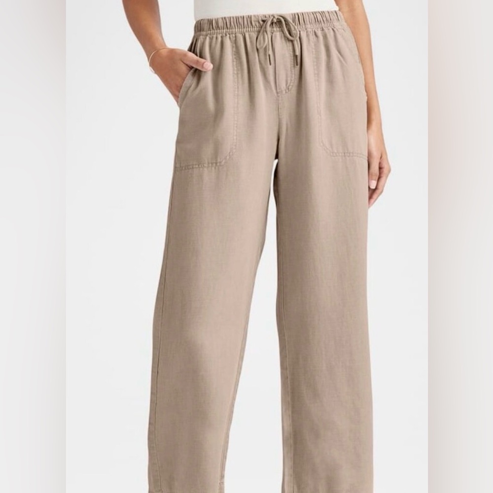 Splendid Sorrento Linen Pants M Almond Women's Wide Leg Ankle Casual Career